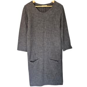 Women's Humanoid Gray Tweed Dress 3/4 Sleeves Knee Length Shift Style M Romania